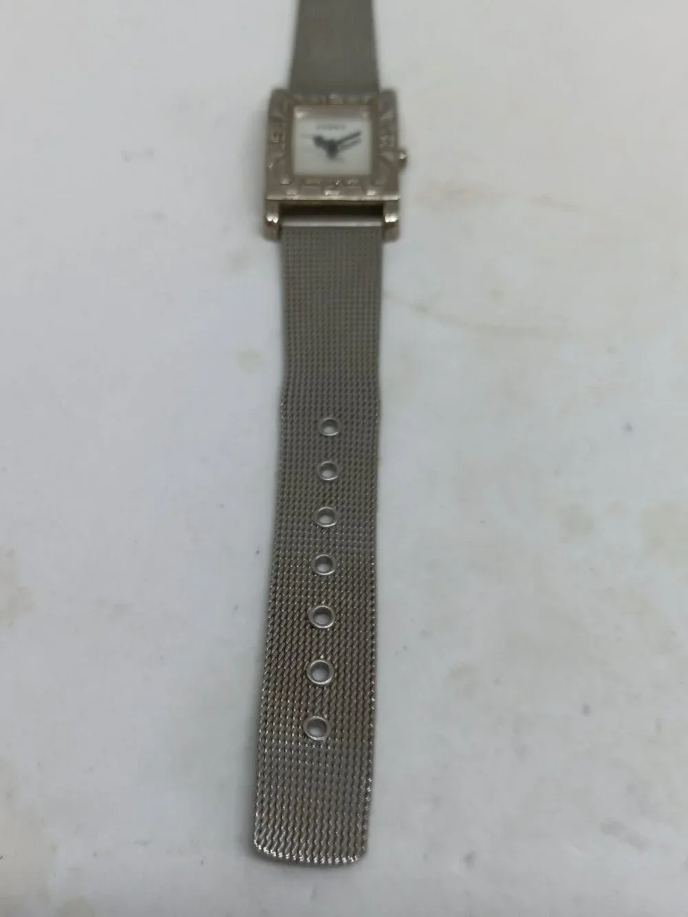 VINTAGE 2000s Fossil f2 EC-8799 Women's 24mm x 36mm Silver Tone Mesh Band Watch